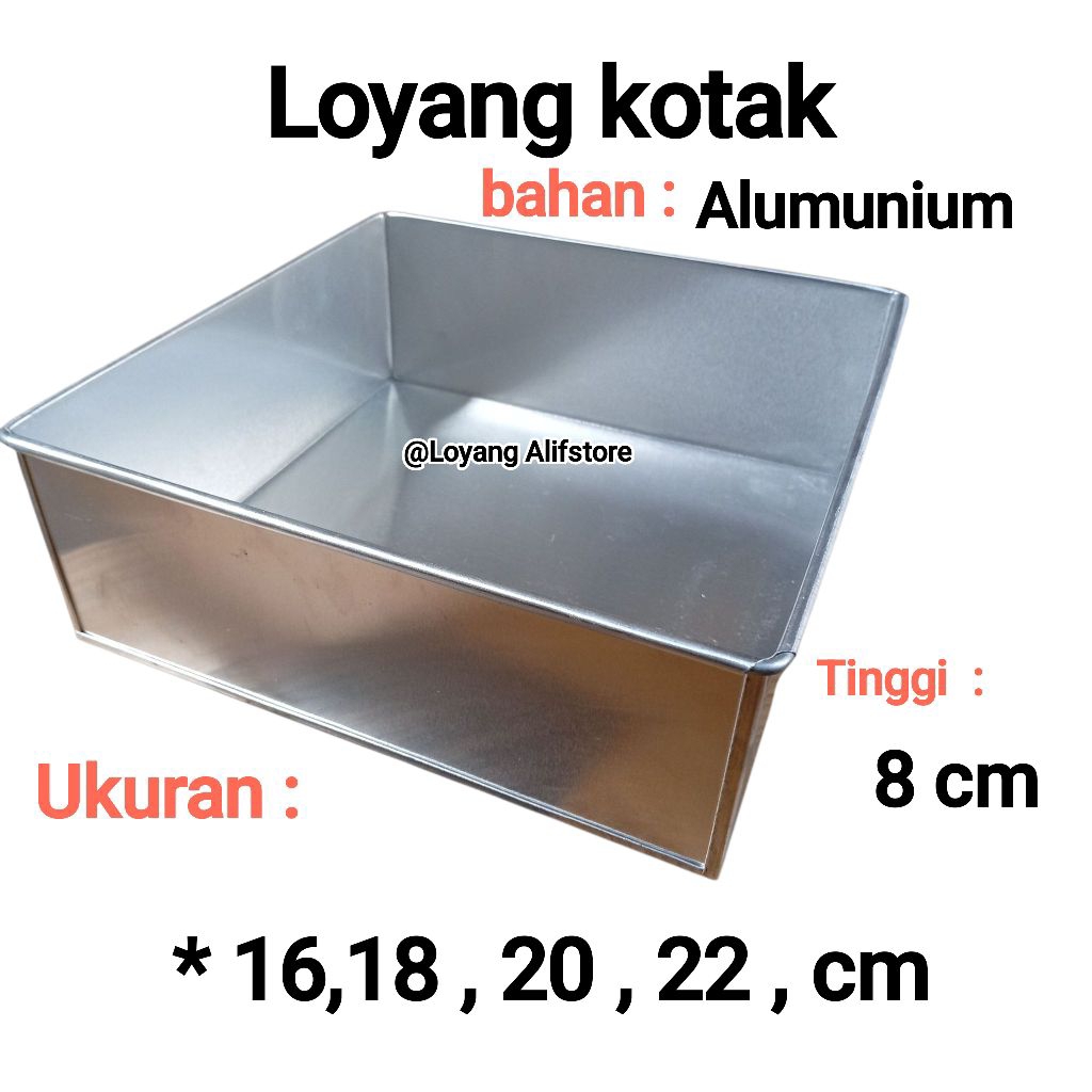 Loyang kotak ukuran 22 20 18 16 tinggi 8 cm Aluminium / loyang kue bolu / loyang kotak/ /loyang pers