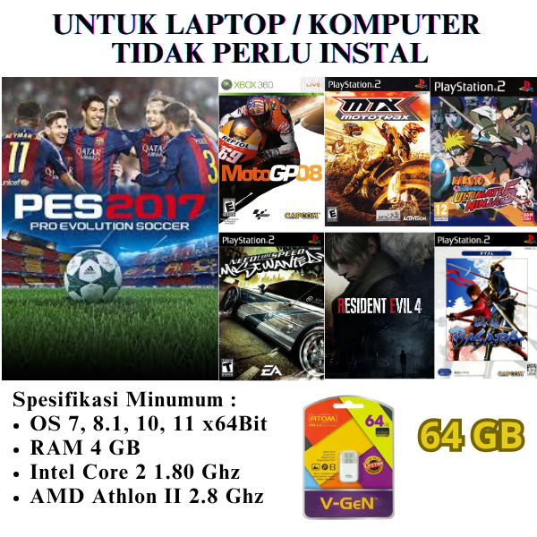 Flashdisk 64 GB Game PES 2017 - MotoGP - MTX Mototrax - Naruto Shippuden - NFS Most Wanted