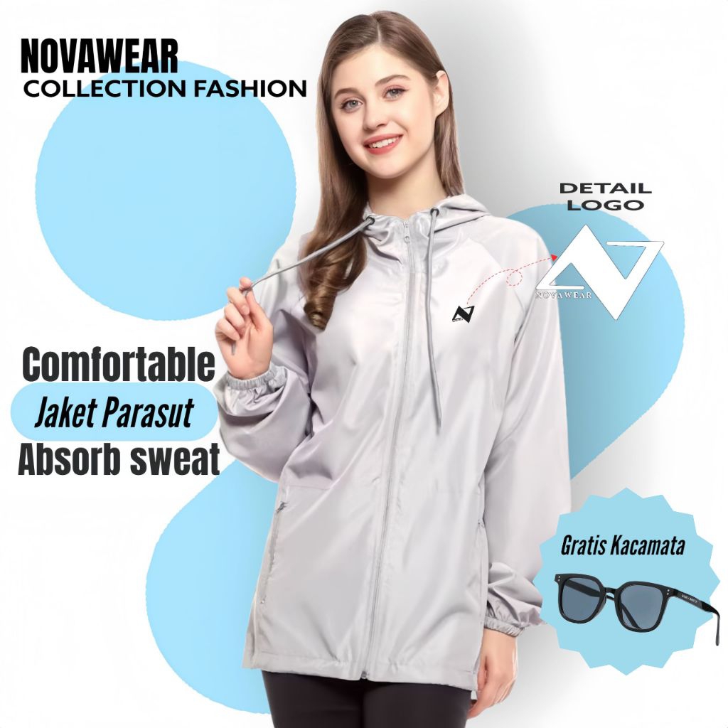 NOVAWEAR - GRATIS KACAMATA PROMO TERMURAH ZIPPER Jaket Parasut Waterproof Jaket Olahraga Pria Wanita