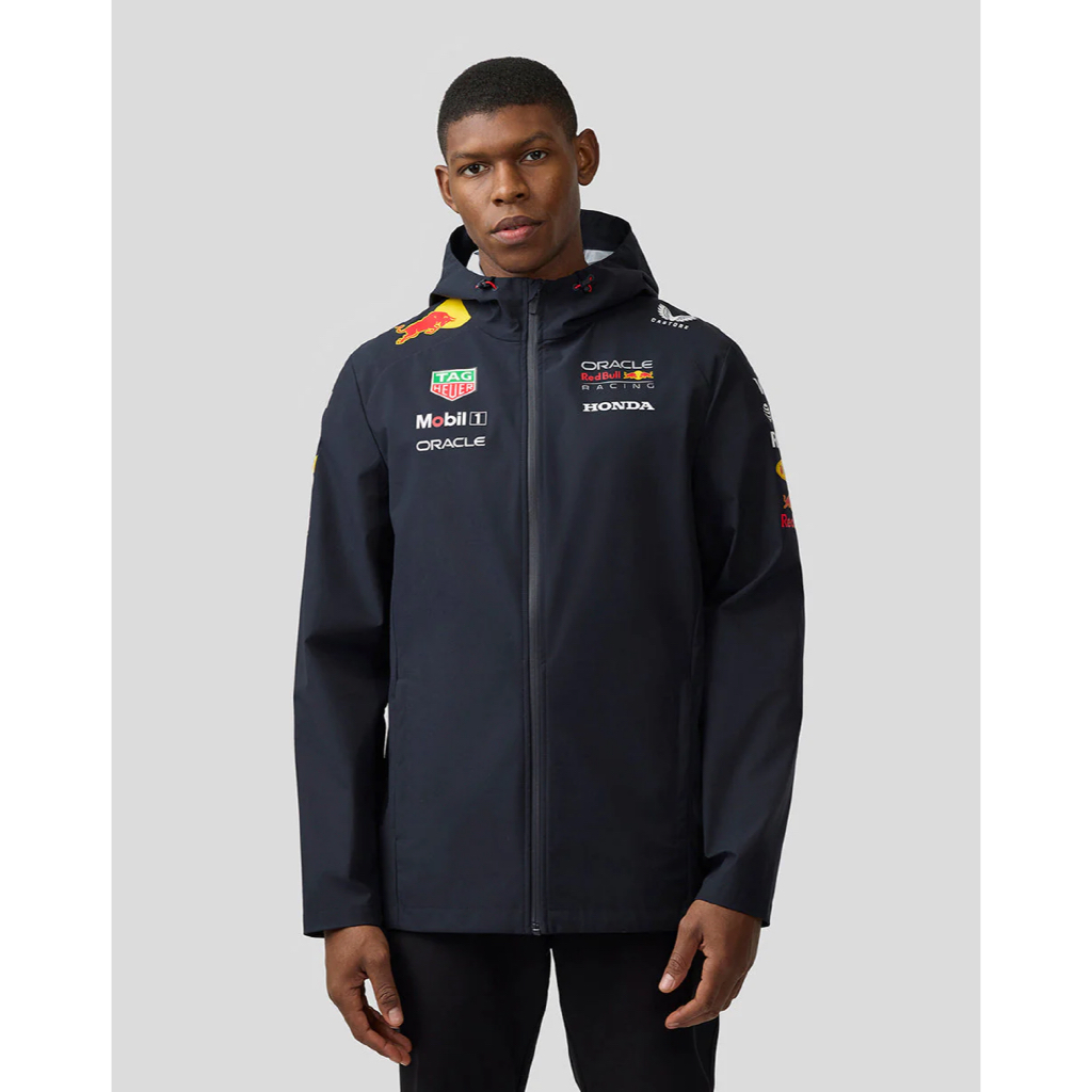Red Bull Racing F1 2025 Team Unisex Teamline Water Resistant Rain Jacket. Jaket Unisex Pria Wanita. 