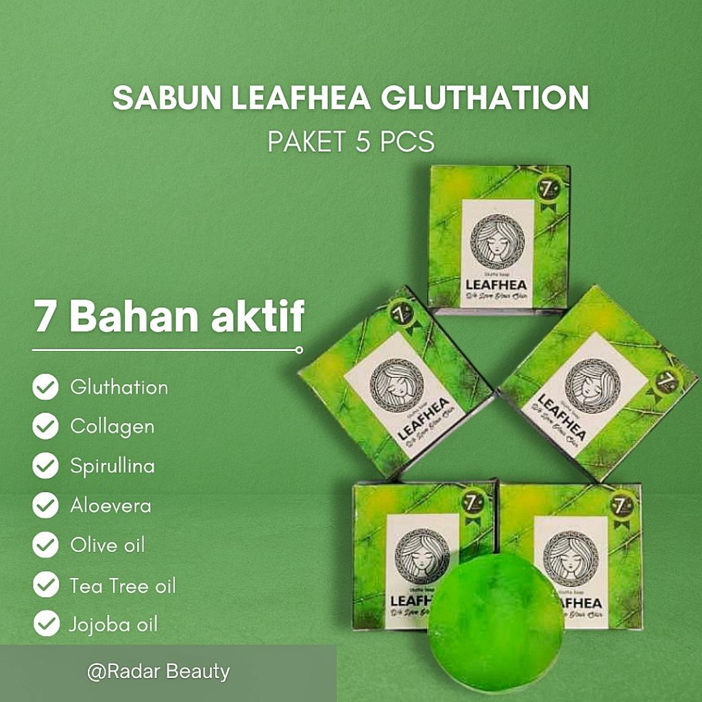 Leafhea Glutha Sabun 5pcs – Glutathione Whitening Soap, Sabun Pemutih Wajah dan Badan Aman BPOM