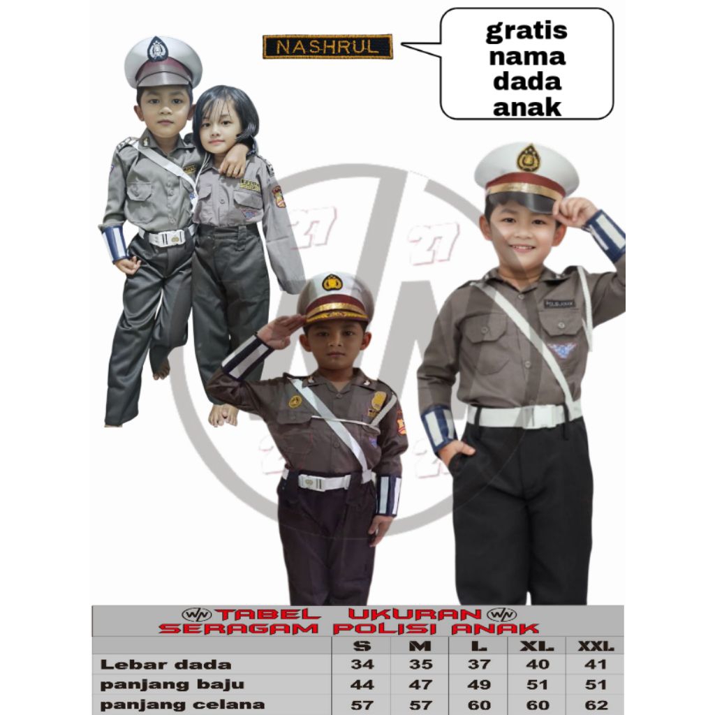 COD seragam polisi anak, baju polisi anak,set baju+celana+aksesoris TK,PAUD