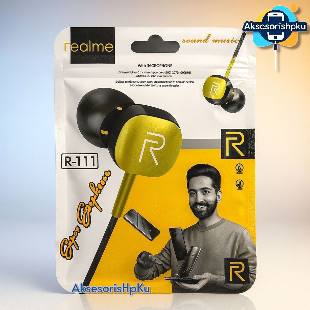 Handsfree Realme R-111 Stereo Headset – Earphone Kabel Suara Jernih untuk HP
