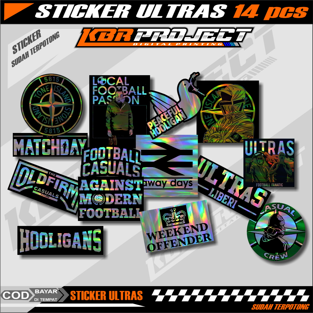 STIKER CASUAL FOOTBAL,HOLIGANS,ULTRAS, ISI 14 pcs STIKER HELM, LAPTOP, CASE HP
