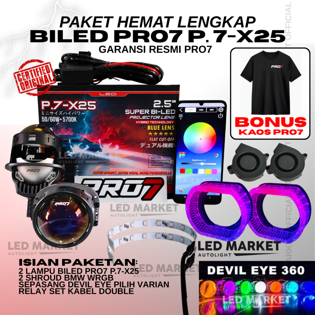 [PROMO GRATIS KAOS] PAKET HEMAT PRO7 P7X25 Lampu Biled Projector Headlamp Pro7 PRO 7 P7X25 P.7-X25 P