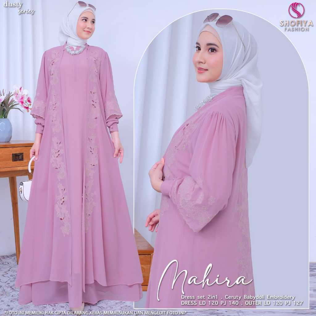 Mahira Dress Original Shofiya Fashion Outer,Inner Ceruty Babydoll Embroidery Dress Set 2in1 Mahira S