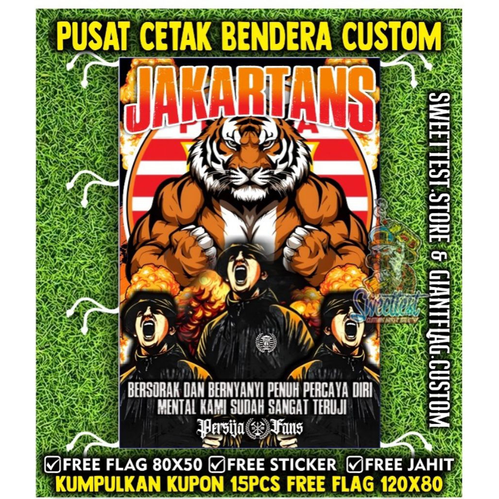Produk Berkualitas + Free Bonus Flag Persija + Bonus Sticker Bendera Persija + Giant Flag Printing P