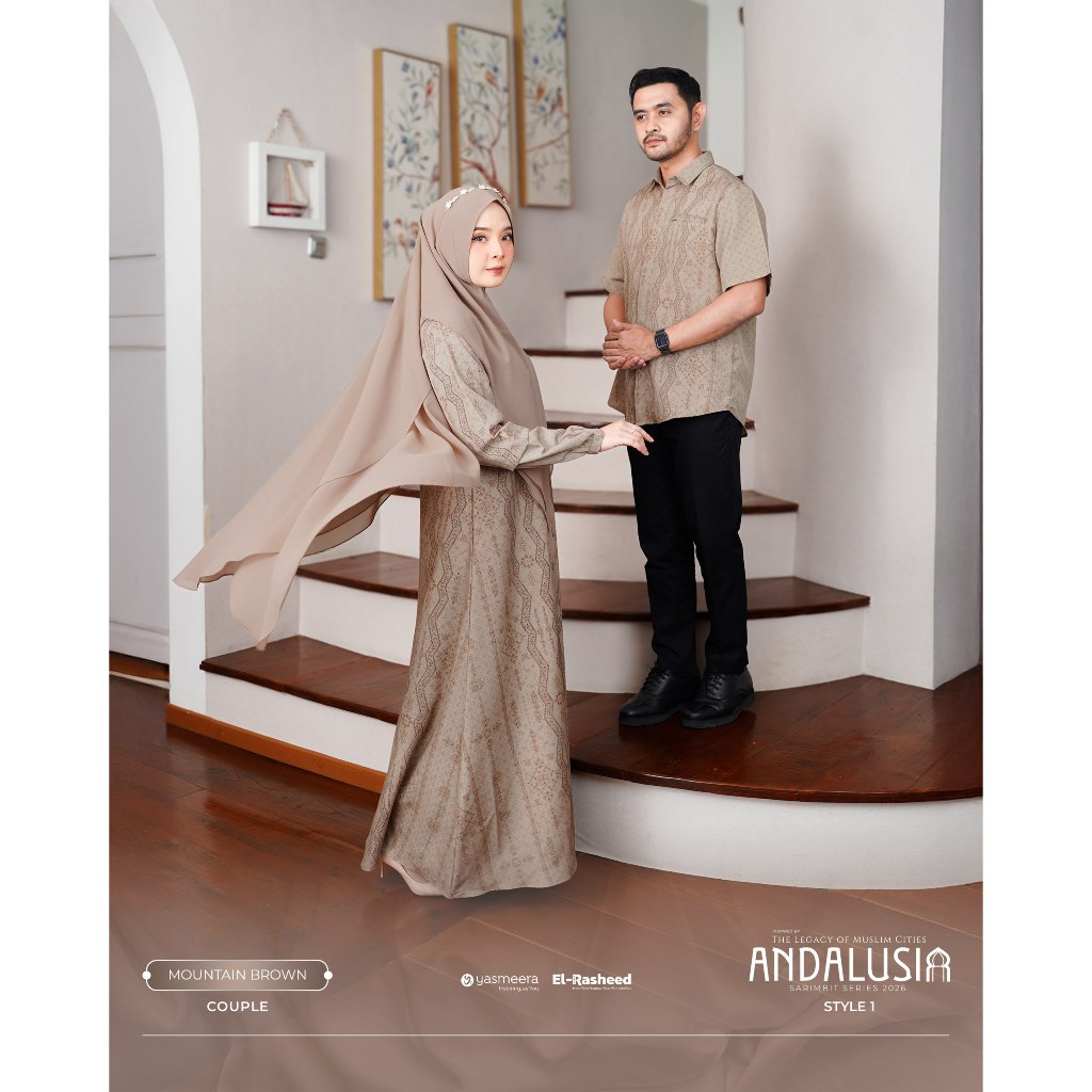 Baju Couple Pasangan Yasmeera Sarimbit Terbaru 2026 Andalusia MOUNTAIN BROWN Gamis Pesta Mewah Elega
