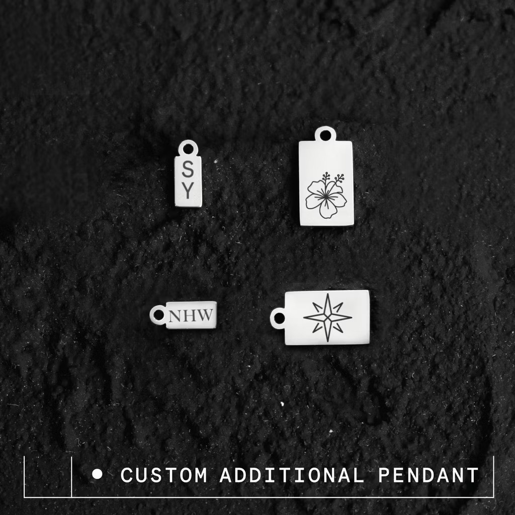 Arnae Archive — Custom Rectangle Charm for Add On Bracelet or Necklace — Engraving Service Included 