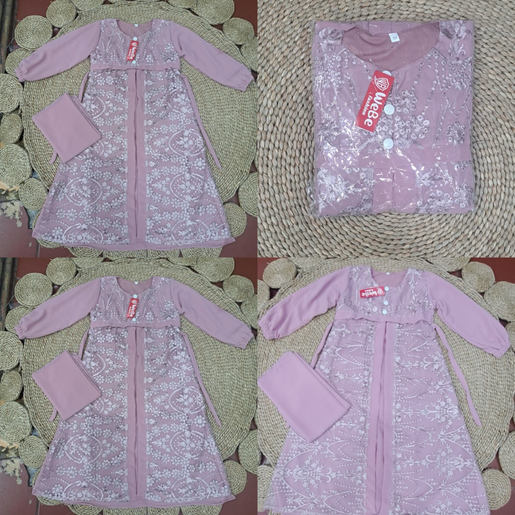 GAMIS BROKAT ANAK PEREMPUAN MODEL TERBARU SET HIJAB PASMINA ( USIA 3-13 TAHUN )