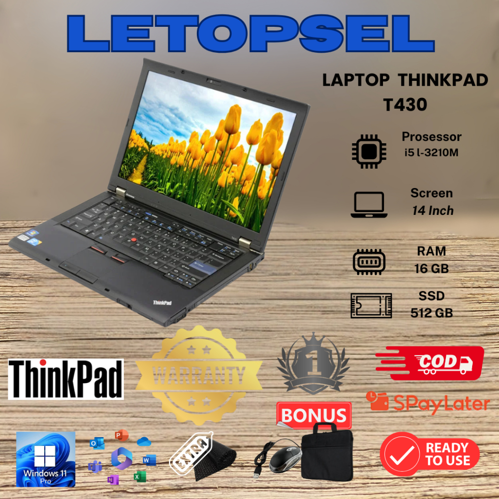 Laptop Lenovo Thinkpad T430 i5 GEN 3 RAM 16GB/512 ssd FULLSET - 8GB/256 SSD/BONU TAS LAPTOP & MOUSE