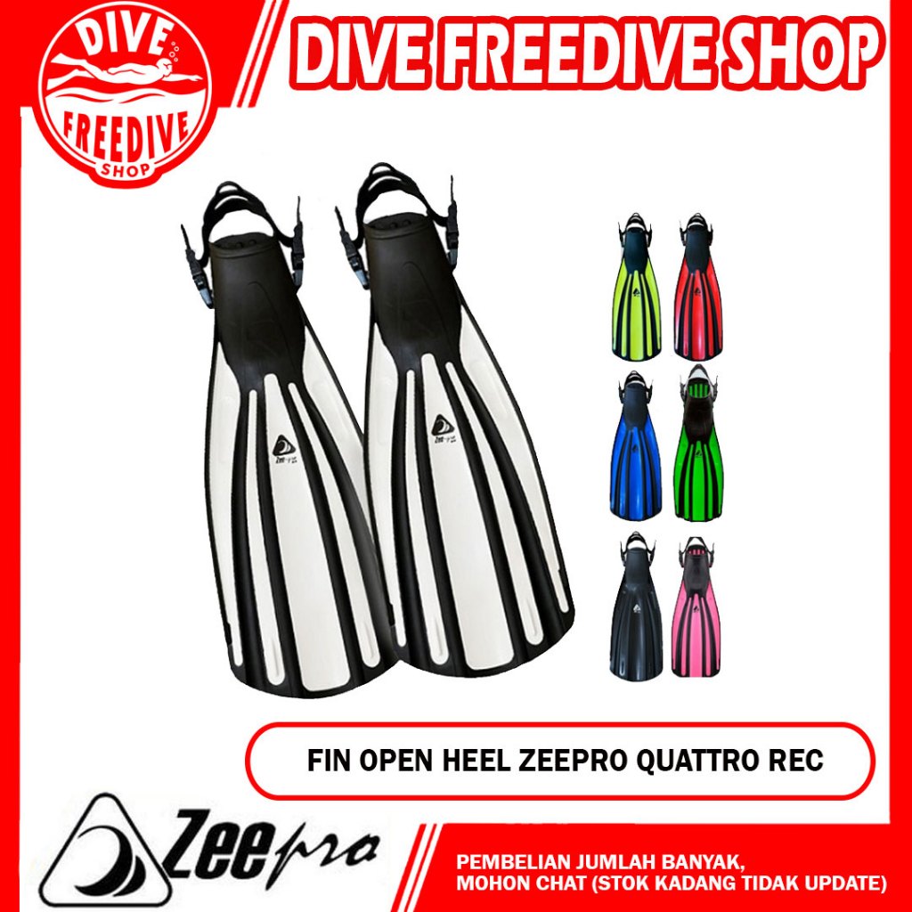 Fin Zeepro Quattro Rec Fins Open Heel Scuba Diving Kaki Katak Snorkeling Sepatu Bebek Selam Technica