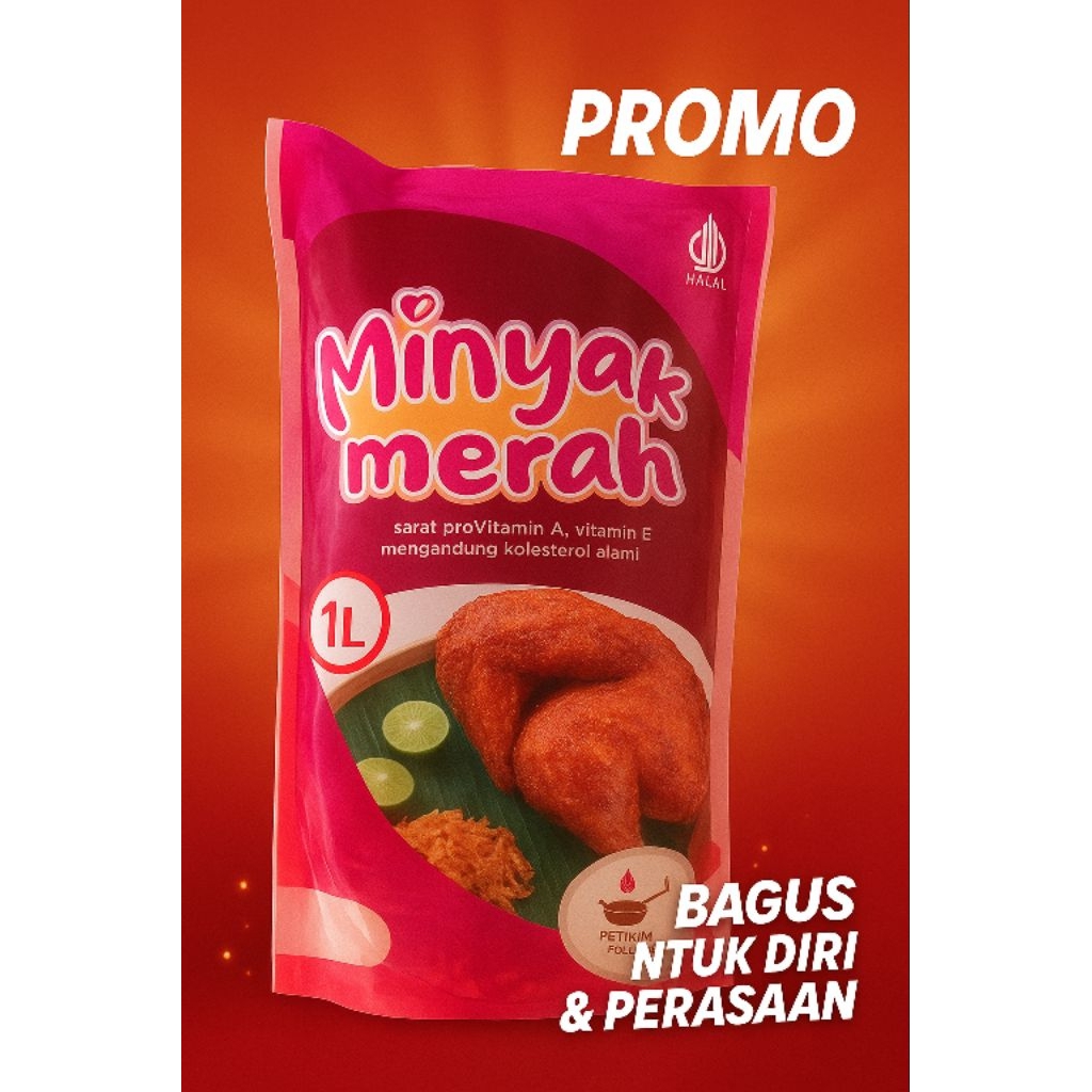 Minyak Merah 1L - Minyak Goreng Makan Merah Sarat ProVitamin A & E Mengandung Kolesterol Alami Halal