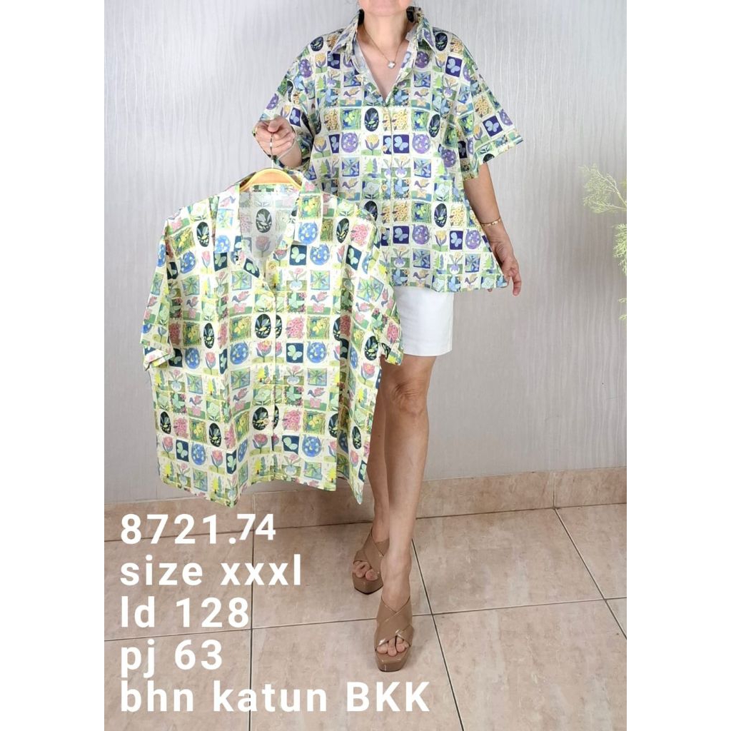 atasan wanita kemeja motif bunga bkk jumbo