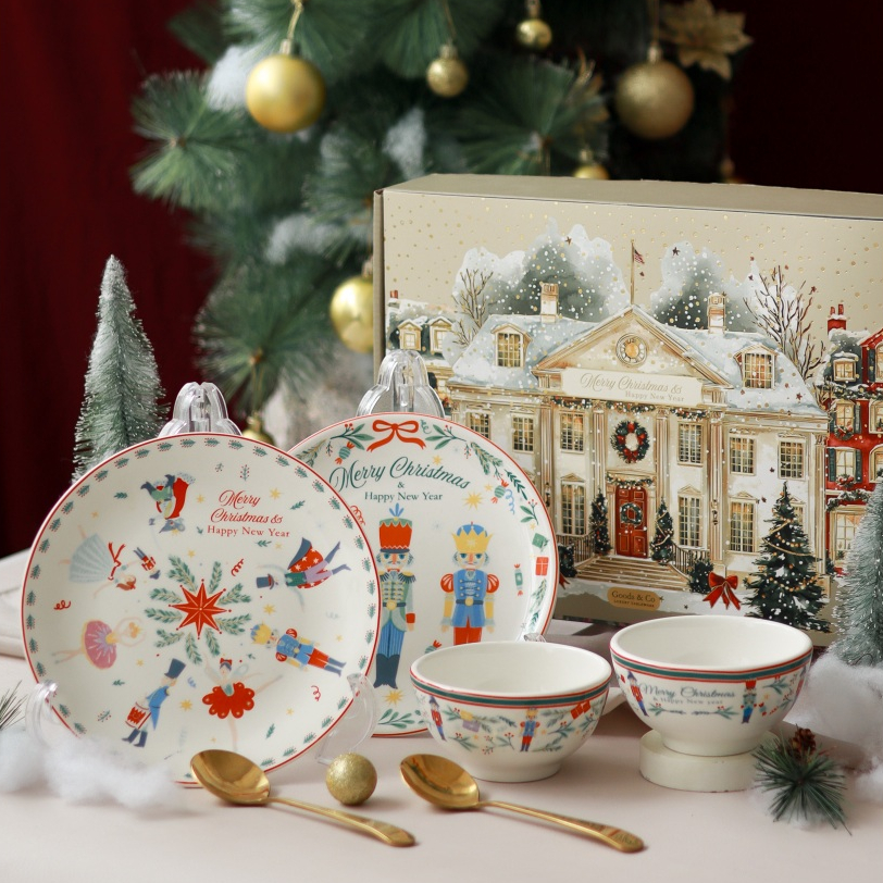 Kimios - Hampers Natal Set Mangkok Piring Keramik Christmas Hampers Bowl Set Luxury Christmas