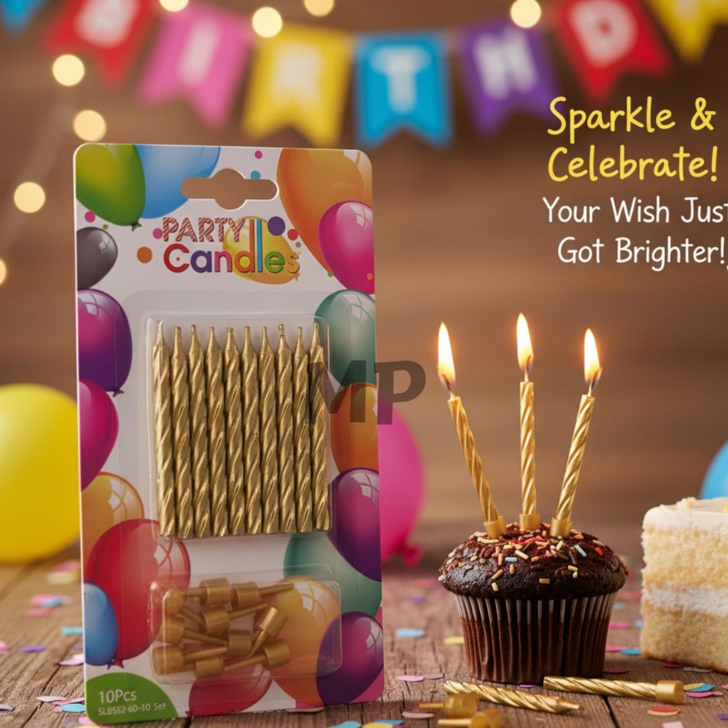 Lilin Ultah Emas/ Lilin Warna Emas/ Lilin Ultah Warna Gold/ Lilin Gold LK isi 10 pcs