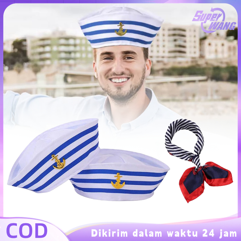 Topi Pelaut Sailor Topi Sailor Wanita Sailor Hat Topi Kapten Kapal Laut Topi Captain Pelaut