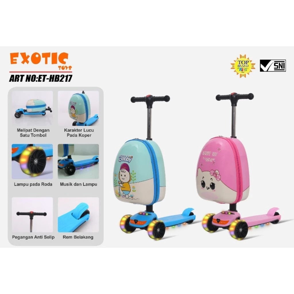 Scooter Exotic HB-217 Skuter Anak Ada Koper Bagasi Depan Scooter 2in1 Tas Koper Trolley