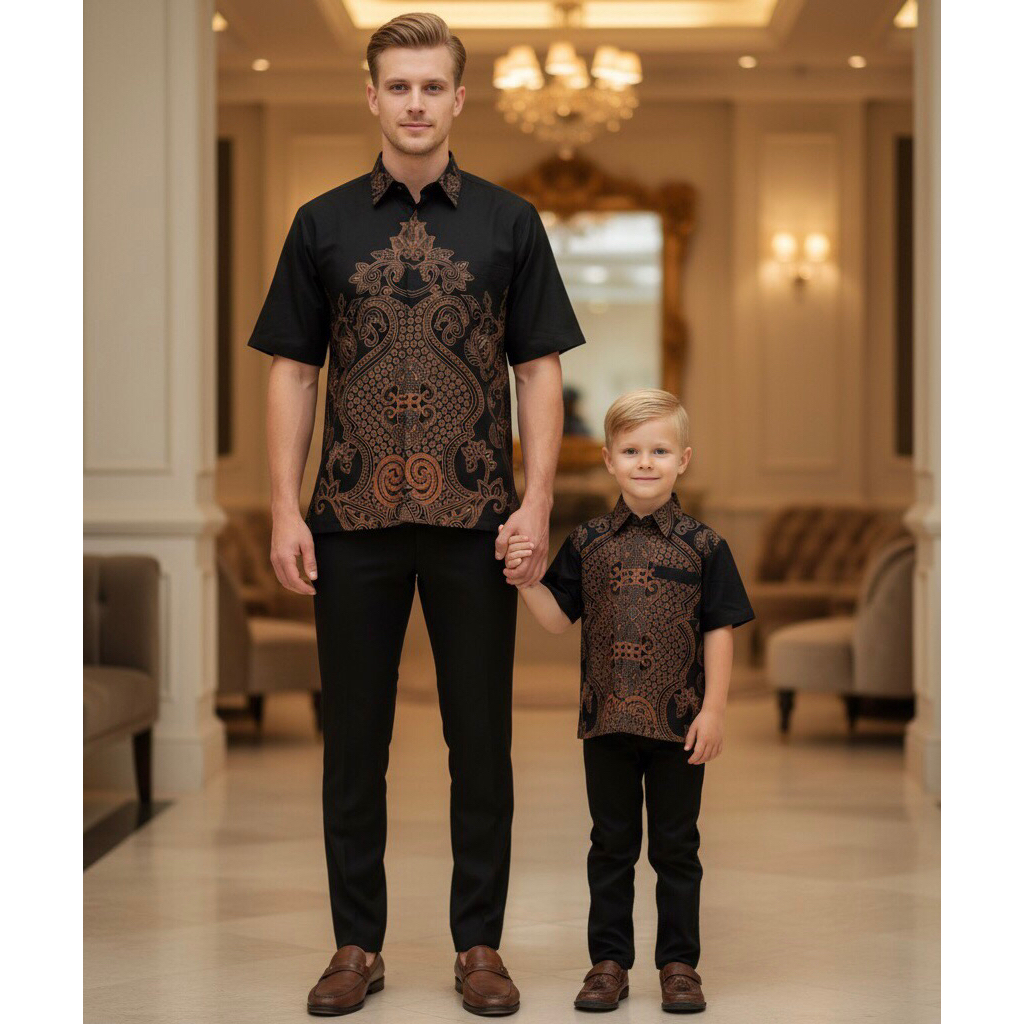 BATIK LINE BATIK CUPLE ANAK PANJANG PENDEK Motif Atasan Kemeja Baju Batik Pria Cowok Laki Laki Slimf
