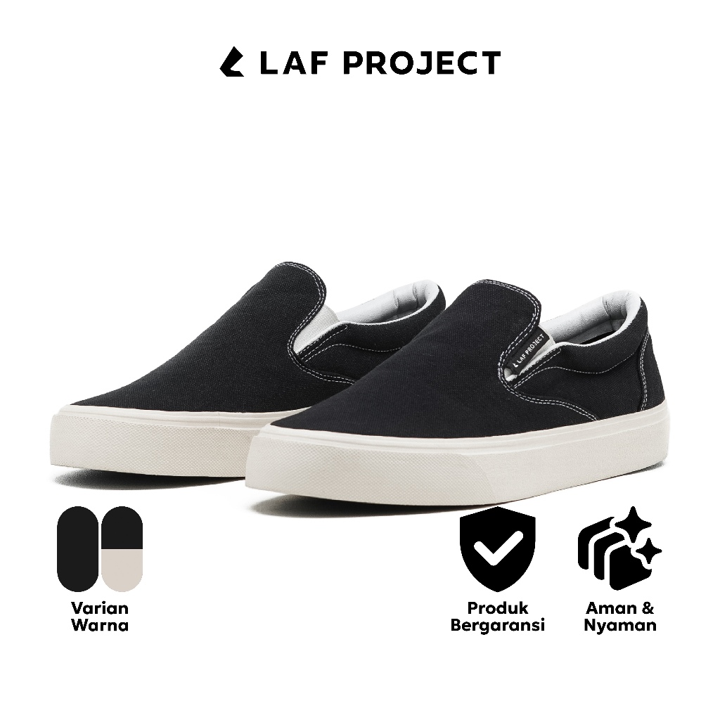 LAF Project - Sepatu Slip On Vulcanized Low Pria Sneakers Casual Sekolah Kuliah Hitam Putih Velox