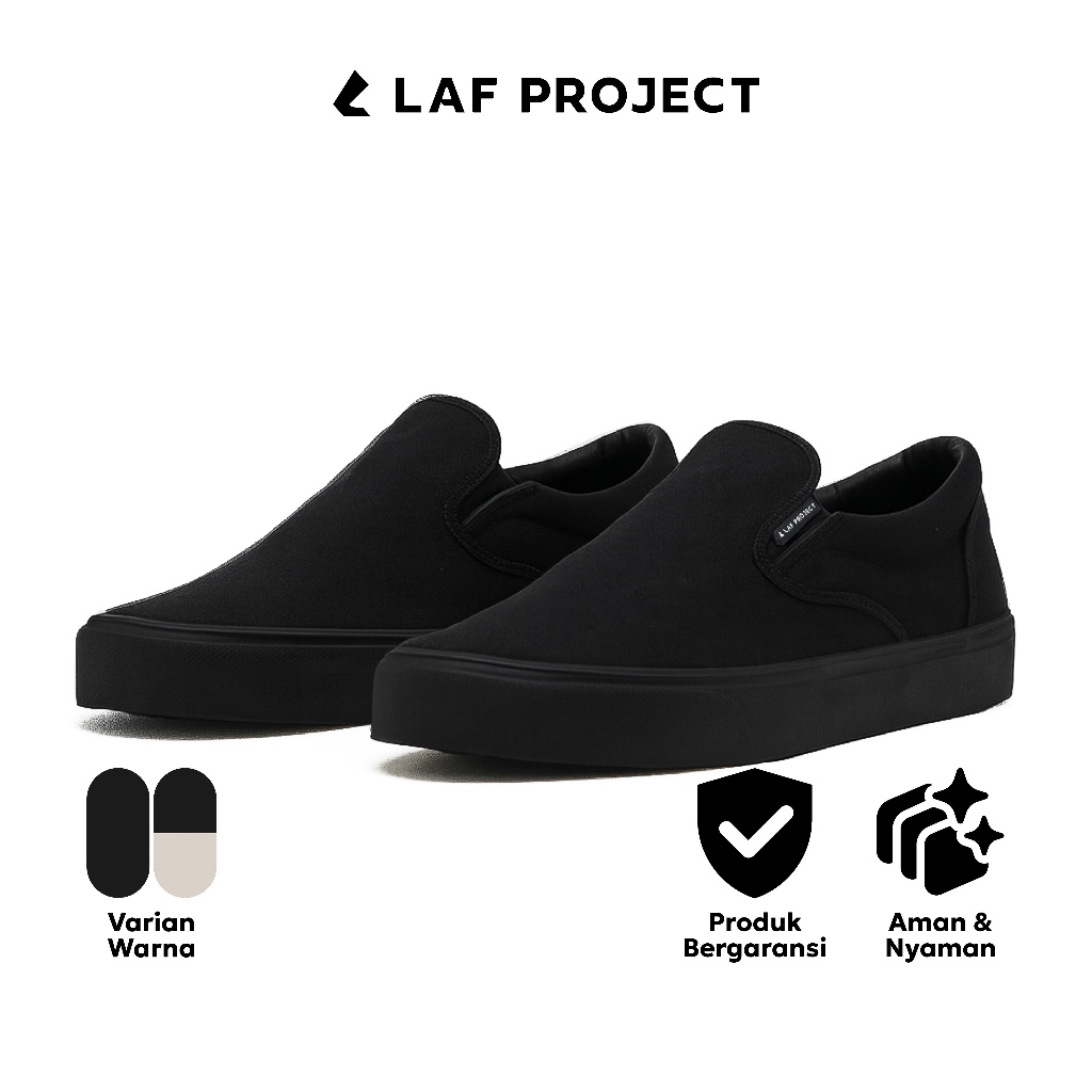LAF Project - Sepatu Slip On Pria Wanita Vulcanized Low Sneakers Casual Sekolah Kuliah Hitam Velox
