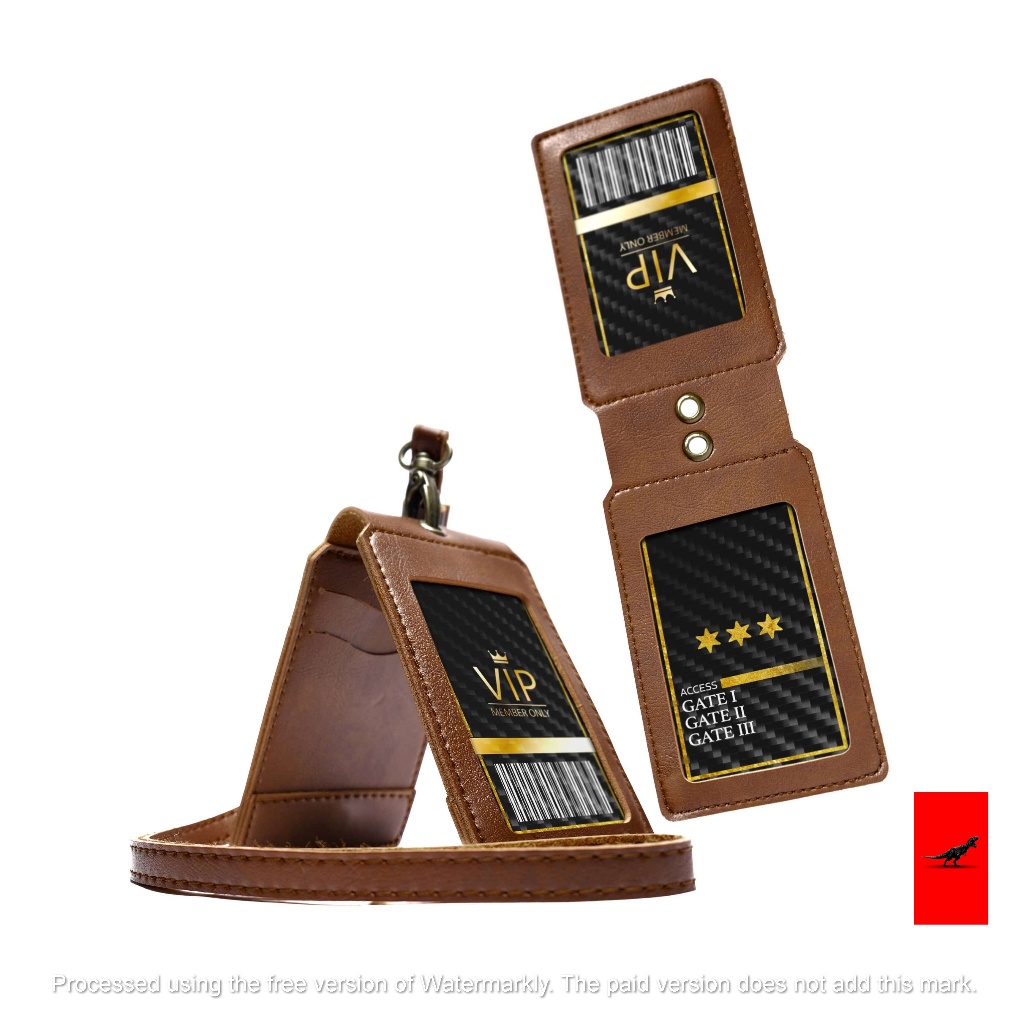 ID CARD HOLDER KULIT NAMETAG LANYARD JEPIT MAGNET FRONT / LANYARD KULIT