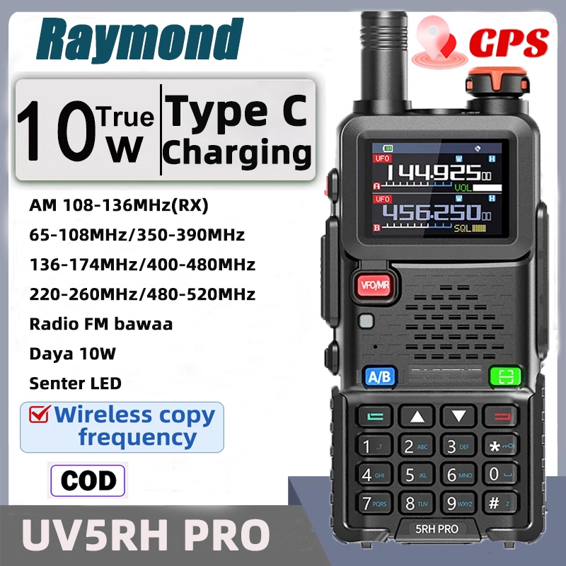 HT 5RH PRO Walkie Talkie Jarak Jauh 30KM High Power 10W UHF/VHF Two Way Radio 999 Channels Outdoor t