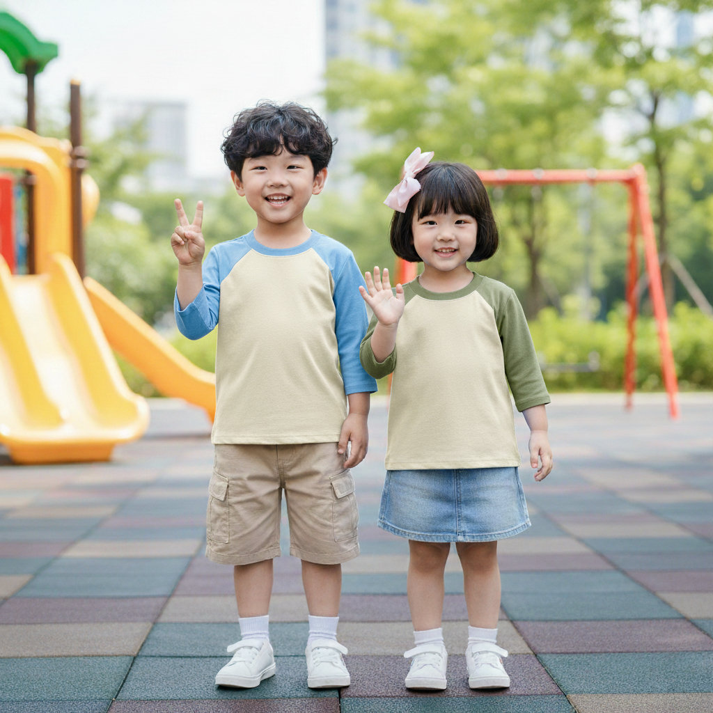 KIDDIECHIC Kaos Atasan Lengan Panjang Raglan Anak Baju Anak Laki Laki Perempuan Basic Cream  Polos