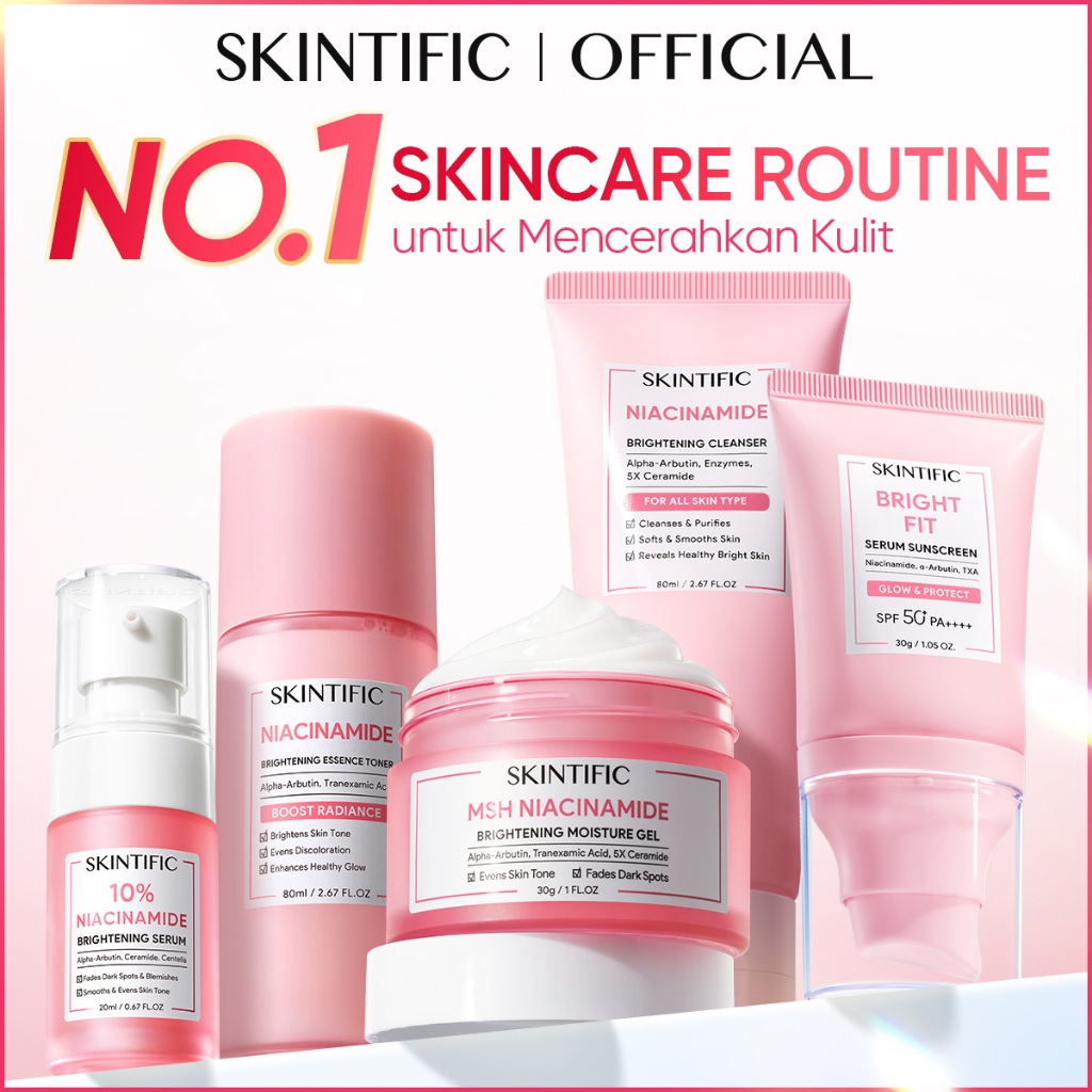 SKINTIFIC - Niacinamide Brightening Series | 5-in-1 Set|Serum, Moisturizer Gel, Toner, Cleanser, Cla