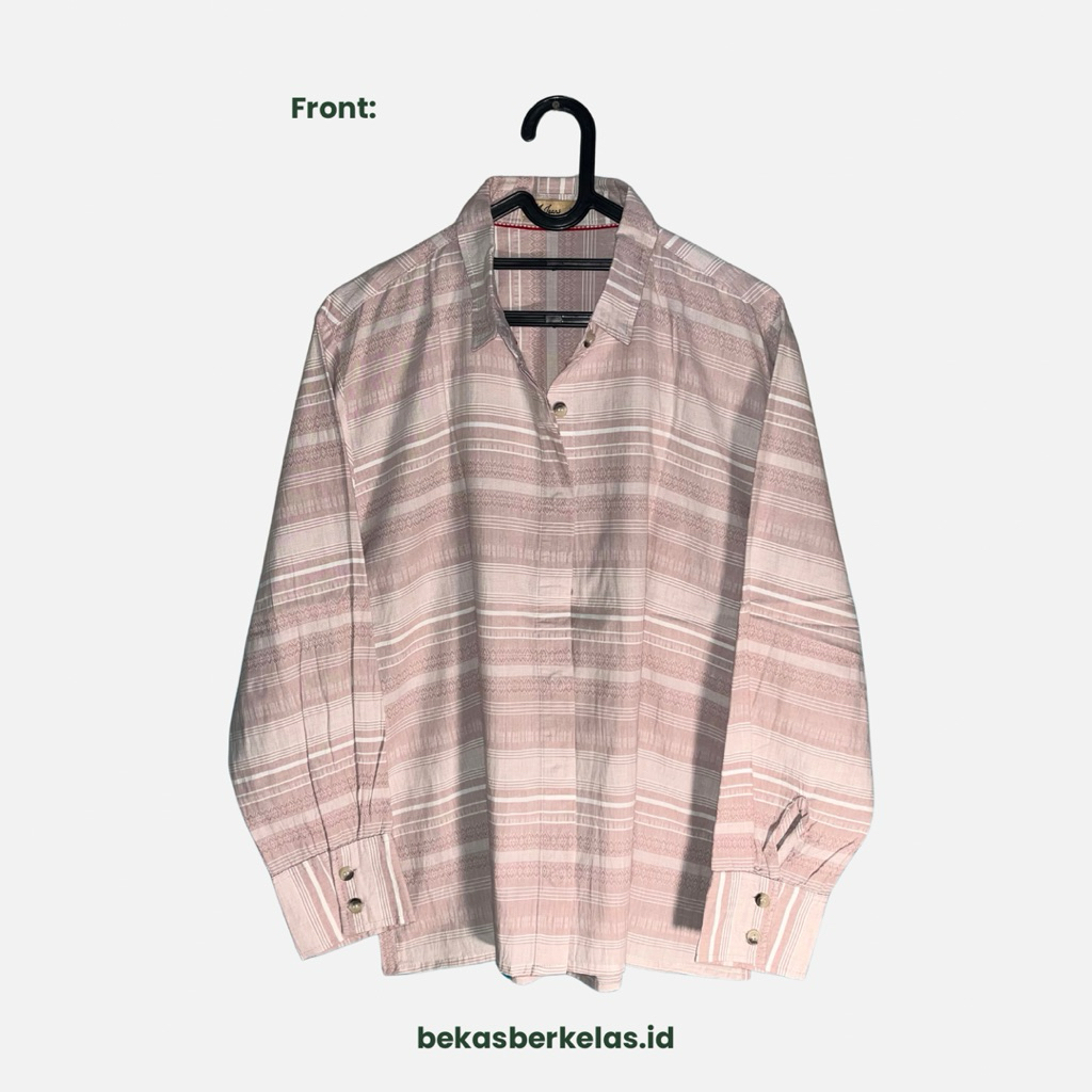 PROMO | COD | KEMEJA JJ JEANS WANITA L | KEMEJA SALUR PINK | CASUAL - KERJA - KULIAH [PRELOVED]