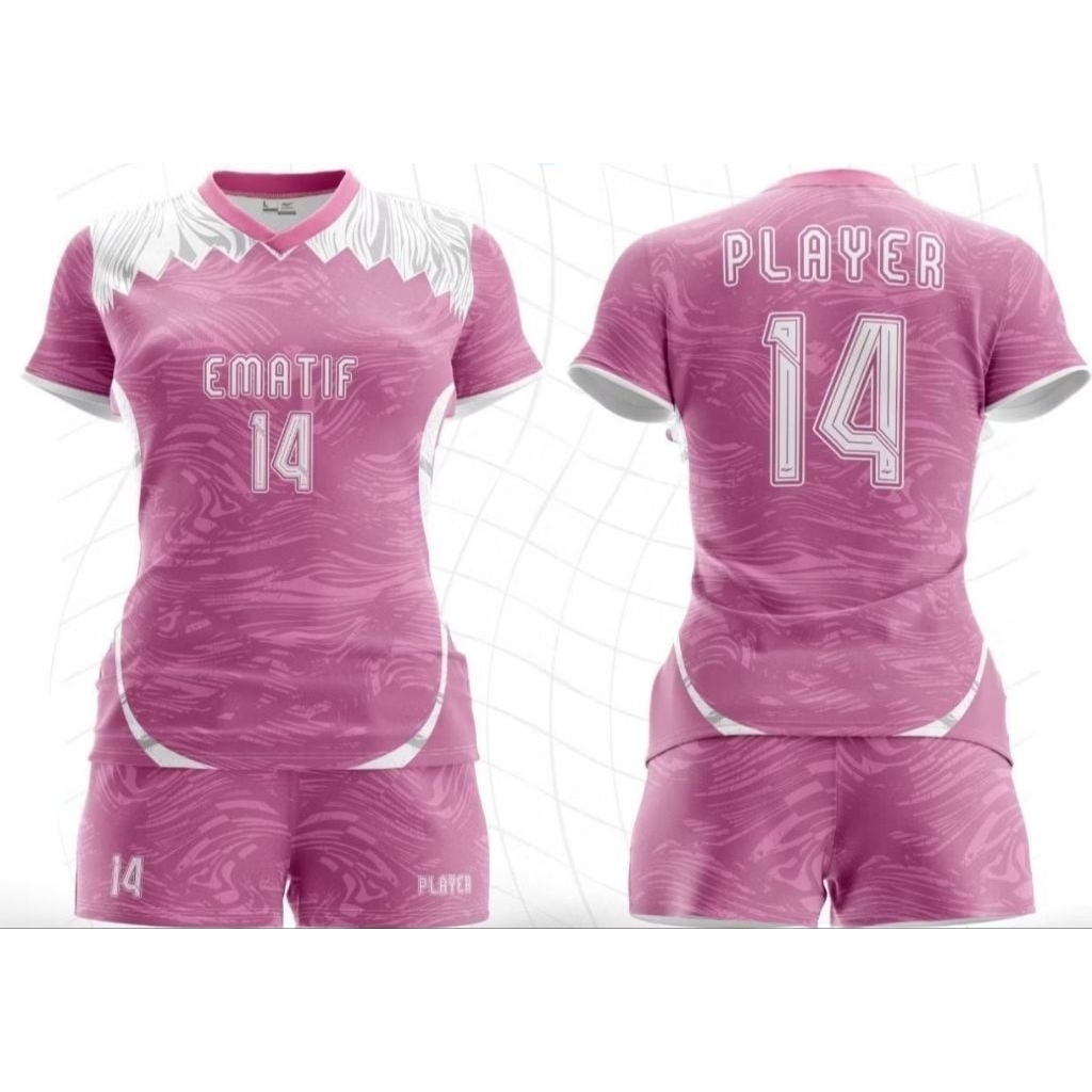 Setelan Kaos Jersey Voli Futsal Bola Cewek Perempuan Wanita Full Printing Pink Motif 14
