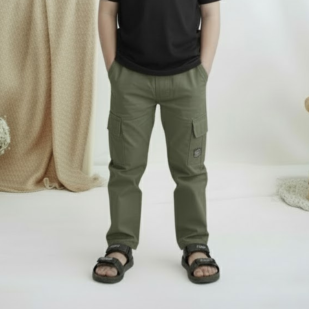 Celana Kargo Hijau Anak Untuk Umur 3-14 Tahun Bahan Premium Model Kekinian