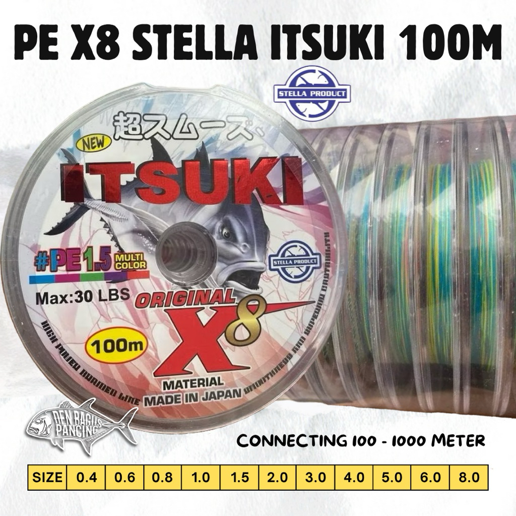 Senar Pancing Pe X8 Multi Color 100 Meter Super Kuat Tekstur Lembut Stella Itsuki Connecting