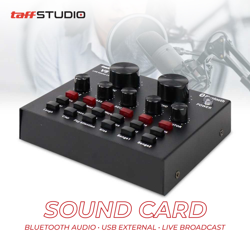 TaffSTUDIO Bluetooth Audio USB External Sound Card Efek Vocal Live Broadcast - V8 | Sound Card USB L