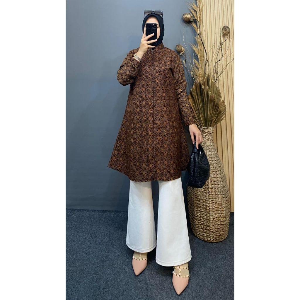 baju tunik batik premium coklat