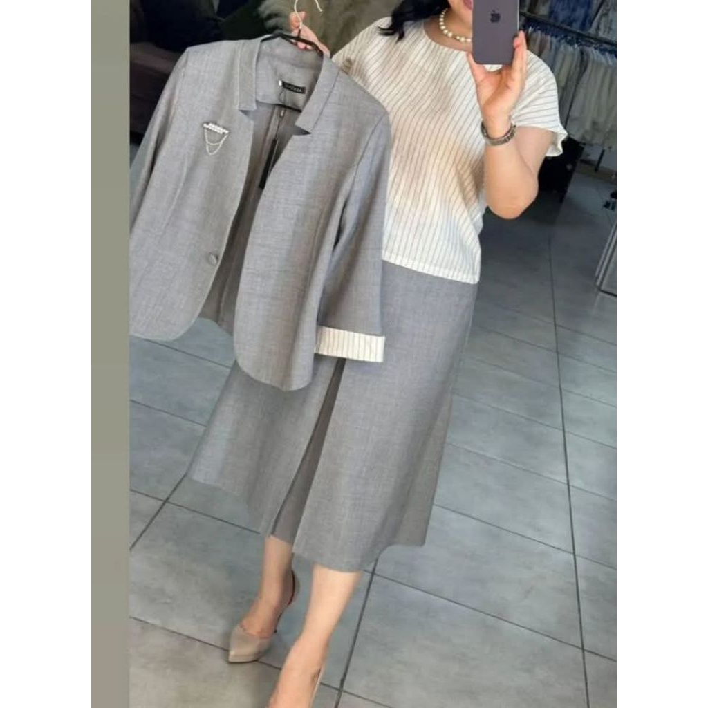 OOTD SETELAN ROK BLAZER 3in1  KANTORAN WANITA LD 90-200 CM JUMBO