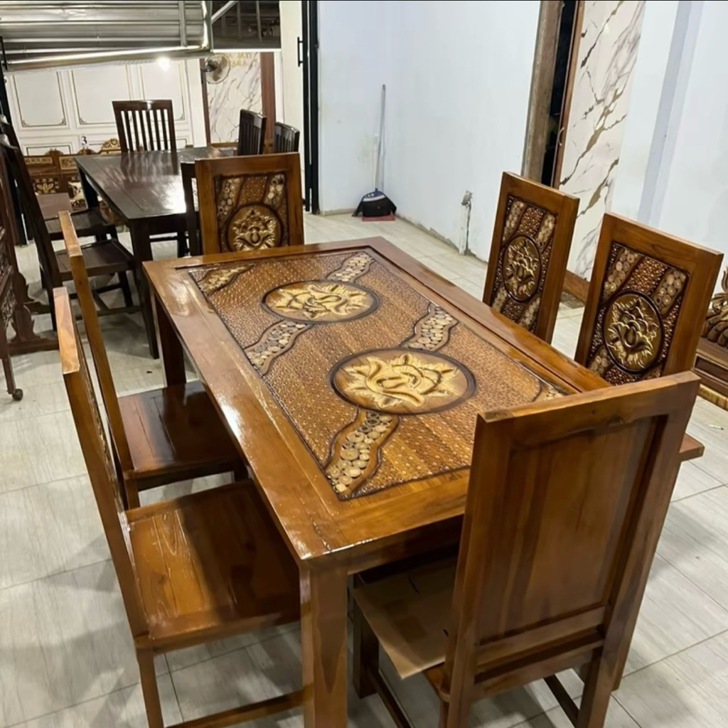 Meja Makan Koin Jarik Jati Meja Makan Jati Minimalis