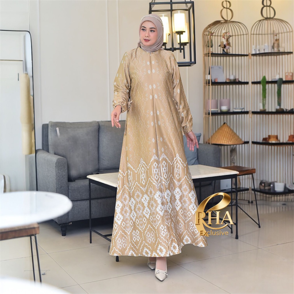 Gamis Wanita Silk Premium Adem Jatuh | Gamis Muslimah Elegan LD JUMBO 130-GOLD NATALI