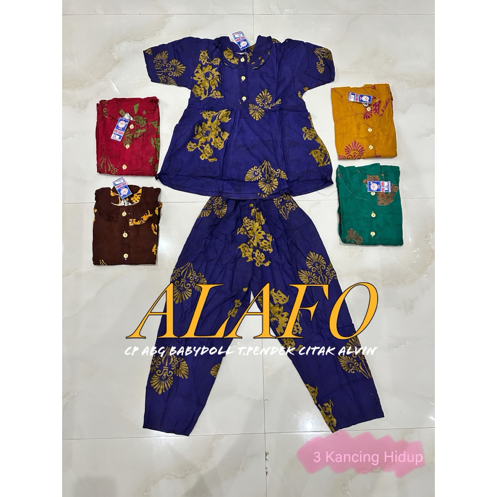 BAJU TIDUR NYAMAN CP ABG BABYDOLL T PENDEK KANCING HIDUP BATIK ALVIN CITAK