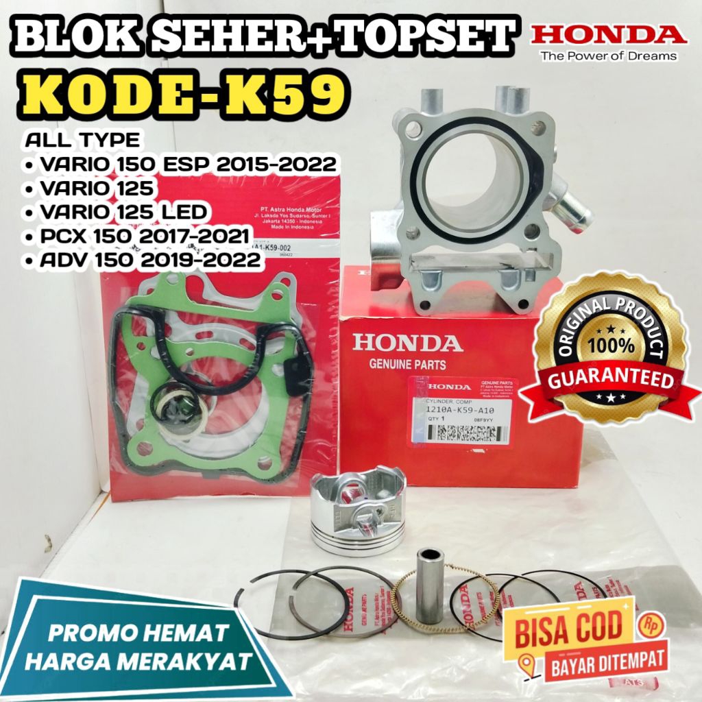 K59 BLOK SEHER,PAKET BLOK SEHER ORIGINAL HONDA,BLOK SEHER TOPSET VARIO 150 ESP,VARIO 125,VARIO 125 L