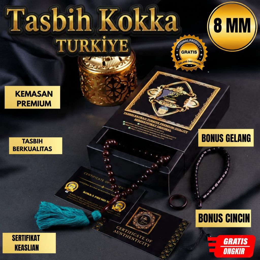 PREMIUM QUALITY Tasbih Kokka 8 MM Original Berhadiah Gelang Dan Cincin kokka Tasbih Murah Tasbih Kok