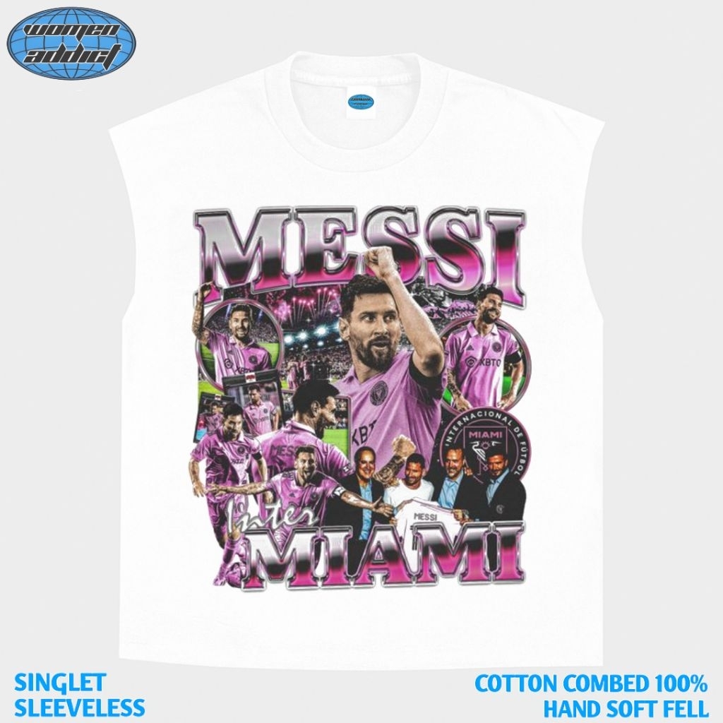 KAOS BAJU SINGLET LIONEL MESSI PINK | SINGLET PUTIH | SINGLET BAND | KAOS BAND | BAND METAL | LEKBON