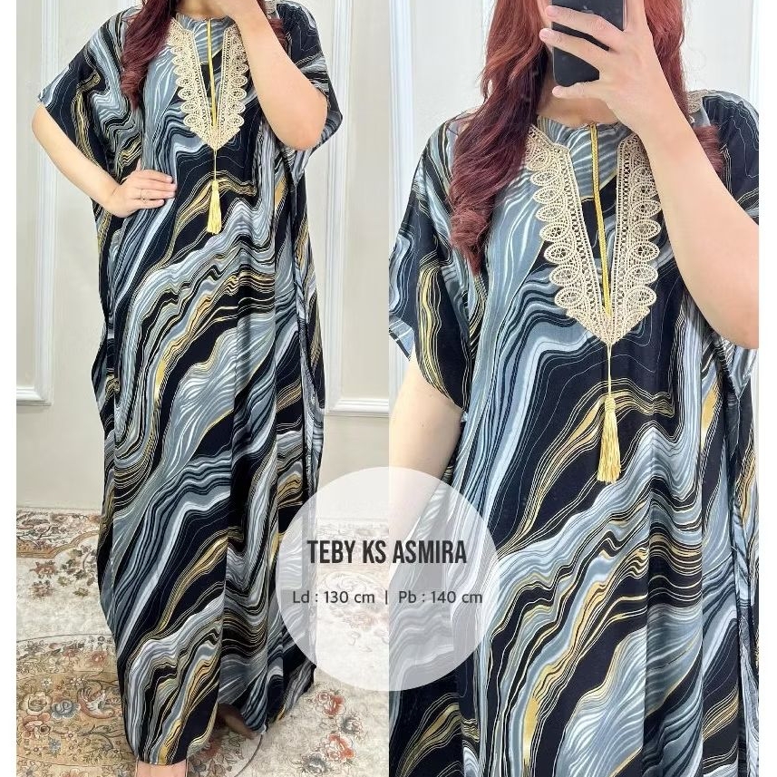 ReenaDaily TEBY KS ASMIRA - Daster Arab Kaftan LD 130 Lengan Pendek Rayon Motif Renda