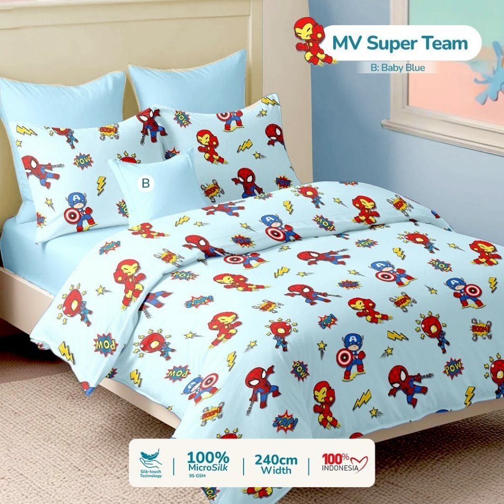 BEDCOVER SET MICROSILK |MOTIF marvell super team| |motif anak laki-laki| Ukuran 80-200cm - 200x200cm