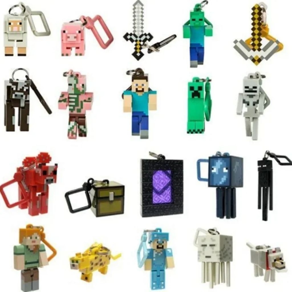 figur minecraft keychains set my world game action figure topper minecraft