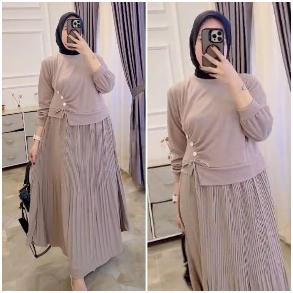 arshila gamis muslim plisket kaos knit rajut import polos cantik terbaru