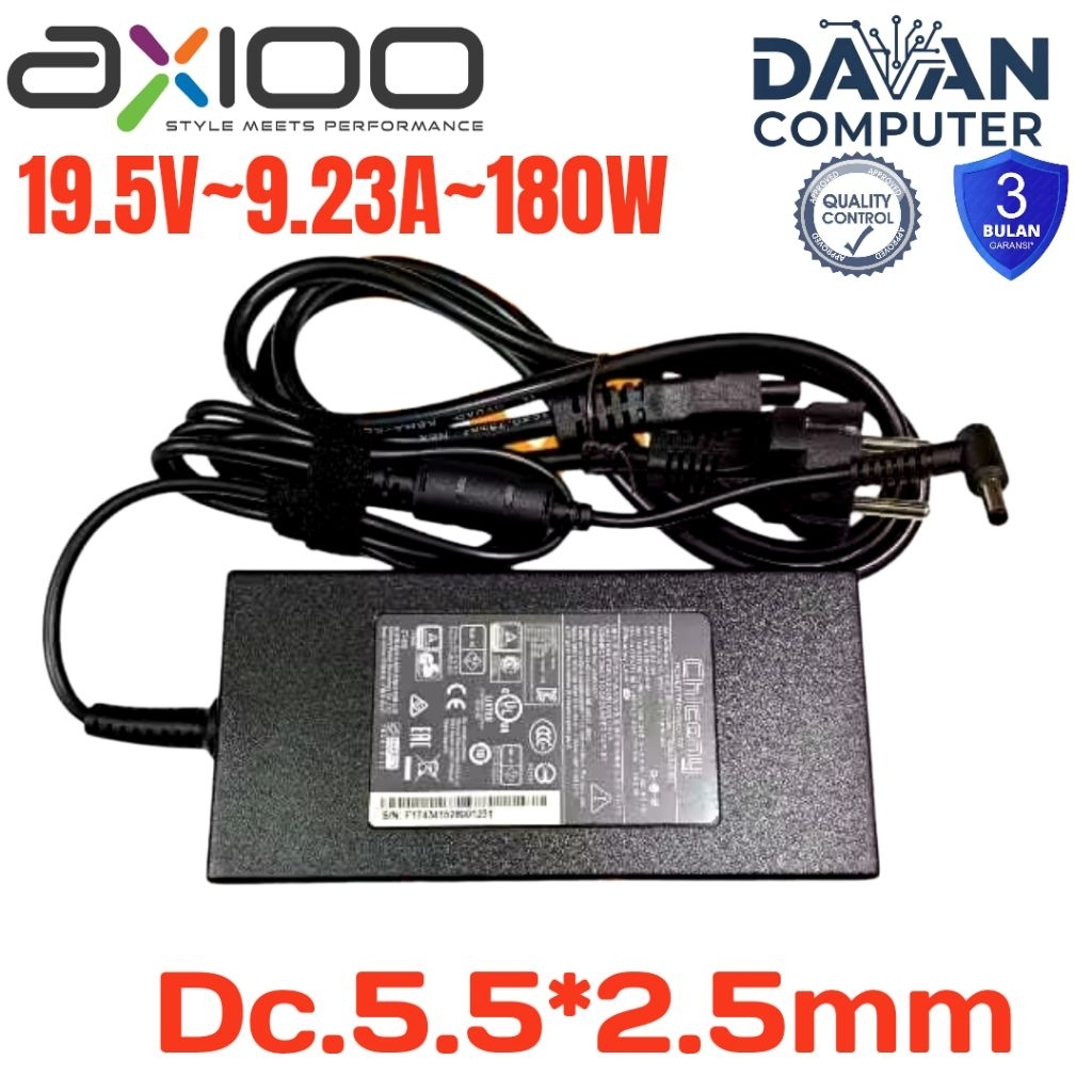 Adaptor Charger Laptop Gaming Axioo Pongo 725 750 760 960 19.5V 9.23A 180W Dc 5.5*2.5mm