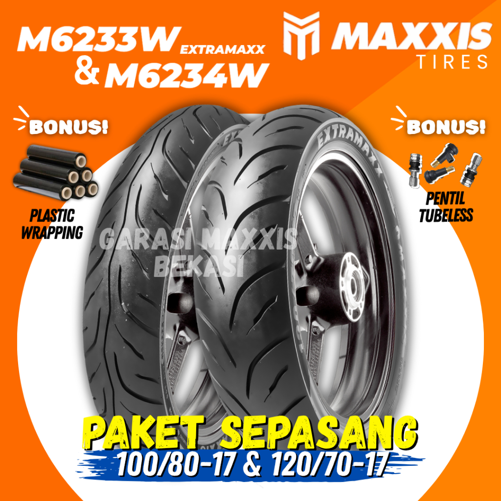[PAKET SEPASANG] BAN MAXXIS EXTRAMAXX TUBELESS ( 100/80-17 & 120/70-17 ) BAN DEPAN BELAKANG M6233W /