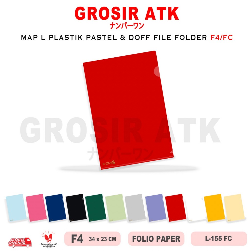 GROSIR ATK - MAP L PLASTIK PASTEL & DOFF UKURAN F4 MAP DOKUMEN FILE / L-155-FC