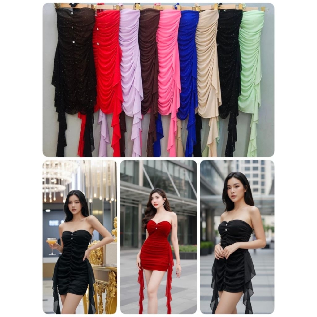 Elxie - 635 SF / Dress sexy premium bkk / Mini dress kemben variasi bling bling polkadot / dress til